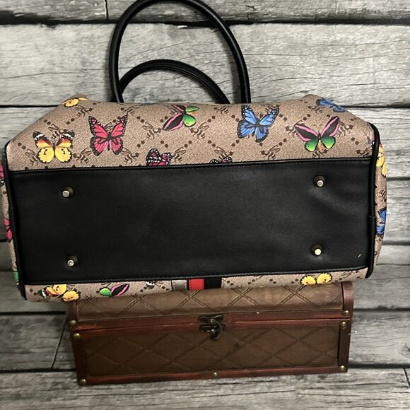 American Bee Butterflies & Bees Tote Beige Checkered Pattern & Black Trim - Picture 5 of 5